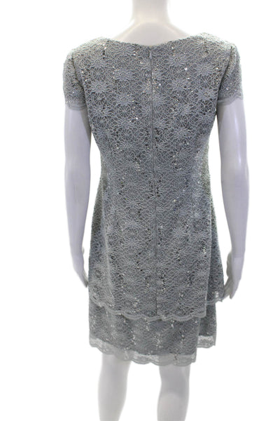 Alex Evenings Womens Sequin Embelished Cap Sleeve Pencil Dress Silver Size 8P