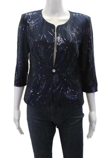 Alex Evenings Womens Sequin Embellished Quarter Sleeve Blazer Blue Size 8P