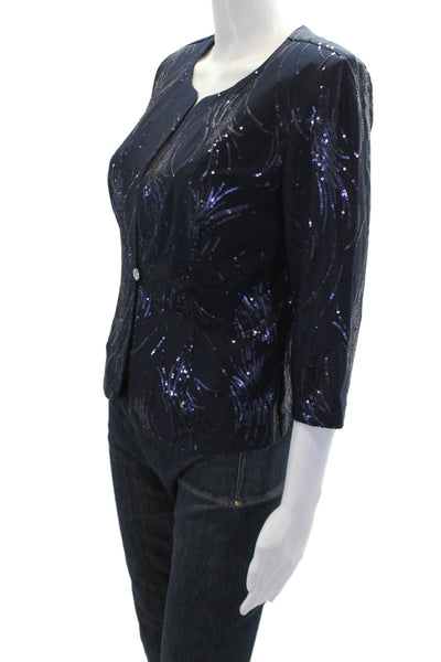 Alex Evenings Womens Sequin Embellished Quarter Sleeve Blazer Blue Size 8P