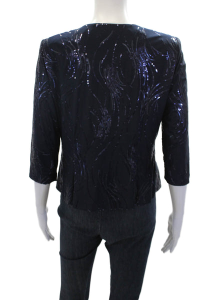 Alex Evenings Womens Sequin Embellished Quarter Sleeve Blazer Blue Size 8P