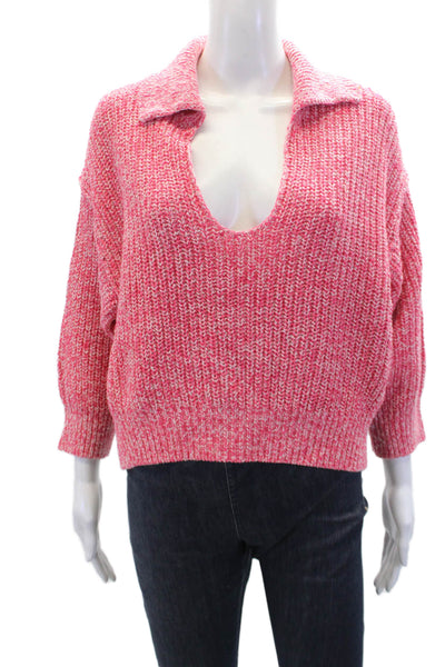 Free People Womens Cotton Long Sleeve V-neck Knit Sweater Pink Size S