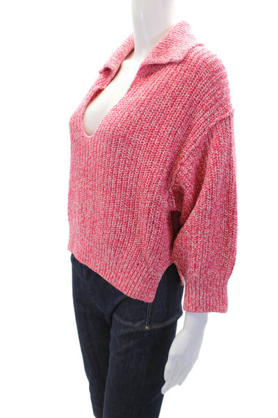 Free People Womens Cotton Long Sleeve V-neck Knit Sweater Pink Size S