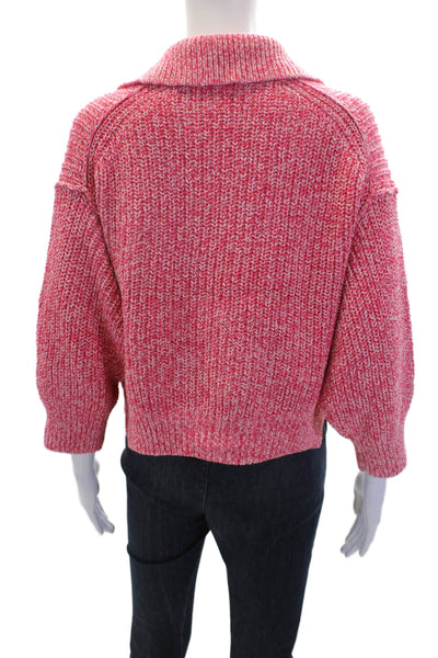 Free People Womens Cotton Long Sleeve V-neck Knit Sweater Pink Size S