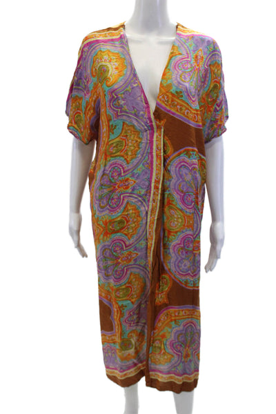 Zara Womens Abstract Print V-Neck Sleeveless Tunic Midi Dress Multicolor Size XS