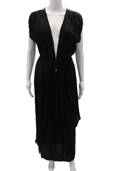 Elan Womens V-Neck Sleeveless Lightweight Split Hem Sundress Black Size S
