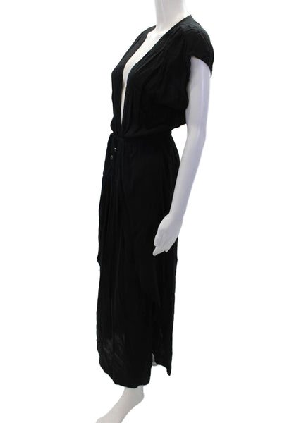 Elan Womens V-Neck Sleeveless Lightweight Split Hem Sundress Black Size S