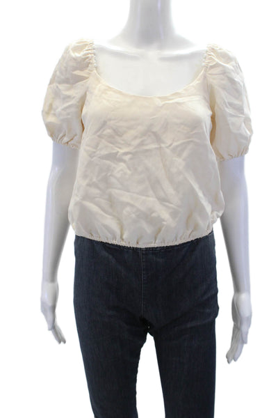 Cami NYC Womens Silk Short Sleeve Square Neck Crop Blouse Beige Size 2XS