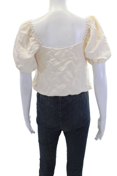 Cami NYC Womens Silk Short Sleeve Square Neck Crop Blouse Beige Size 2XS