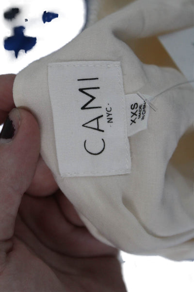 Cami NYC Womens Silk Short Sleeve Square Neck Crop Blouse Beige Size 2XS