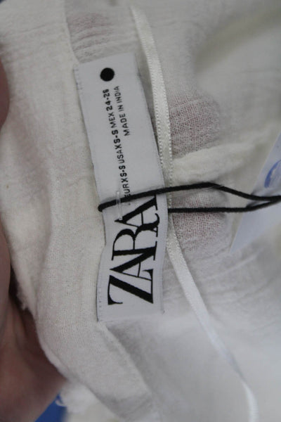 Zara Womens Cotton 3/4 Sleeve V-Neck Tied Wrap Blouse Top Cream Size XS