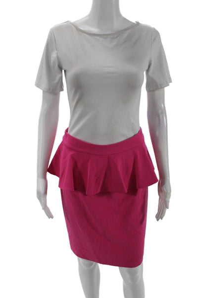 Alice + Olivia Womens Knee Length Back Zipper Peplum Pencil Skirt Pink Size 6