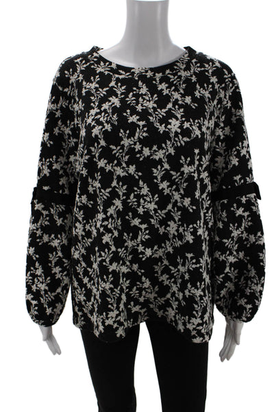 Karl Lagerfeld Womens Floral Print Sweatshirt Black White Cotton Size Large