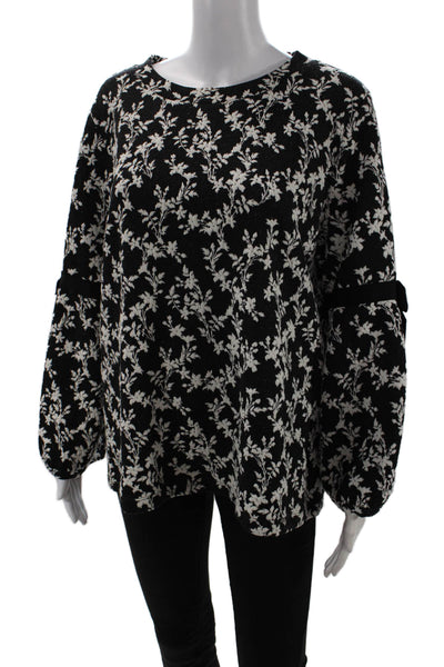 Karl Lagerfeld Womens Floral Print Sweatshirt Black White Cotton Size Large