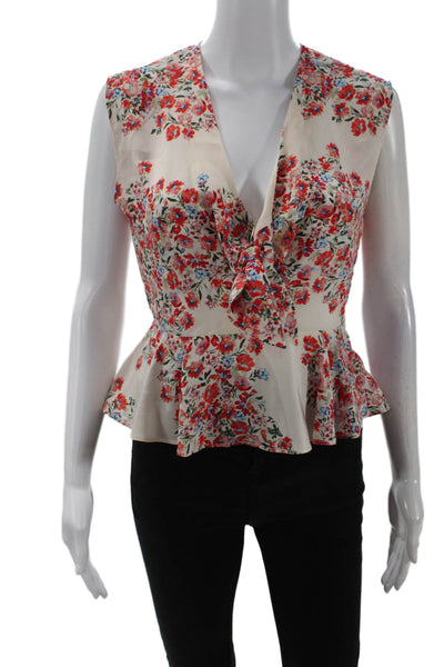 Intermix Womens Silk Floral Print Tie Detail Flared Hem Blouse Pink Size 2