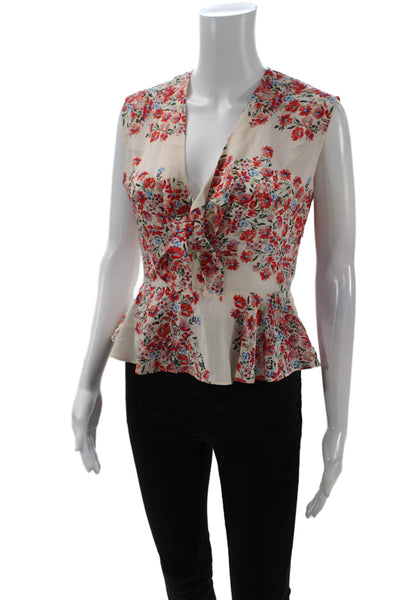 Intermix Womens Silk Floral Print Tie Detail Flared Hem Blouse Pink Size 2