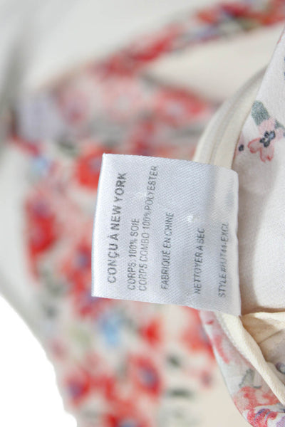 Intermix Womens Silk Floral Print Tie Detail Flared Hem Blouse Pink Size 2