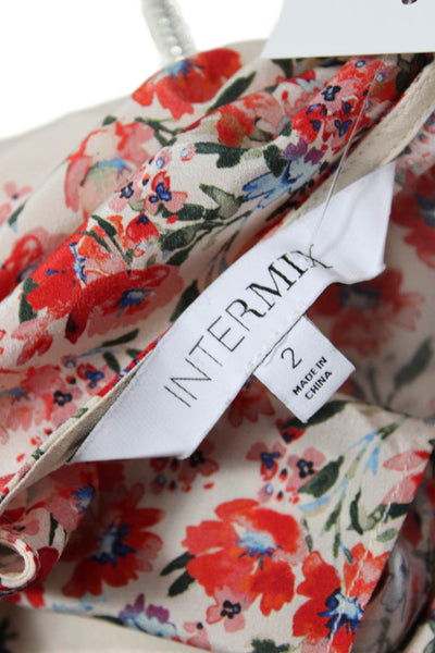 Intermix Womens Silk Floral Print Tie Detail Flared Hem Blouse Pink Size 2