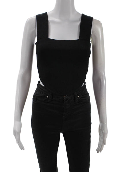 ALC Womens Rounded Hem Detail Square Neck Stretch Crop Top Black Size S