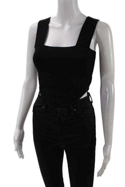 ALC Womens Rounded Hem Detail Square Neck Stretch Crop Top Black Size S