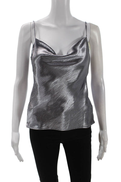 Wayf Womens Spaghetti Strap Cowl Neck Cropped Blouse Steel Gray Size XS