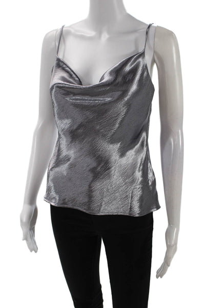 Wayf Womens Spaghetti Strap Cowl Neck Cropped Blouse Steel Gray Size XS