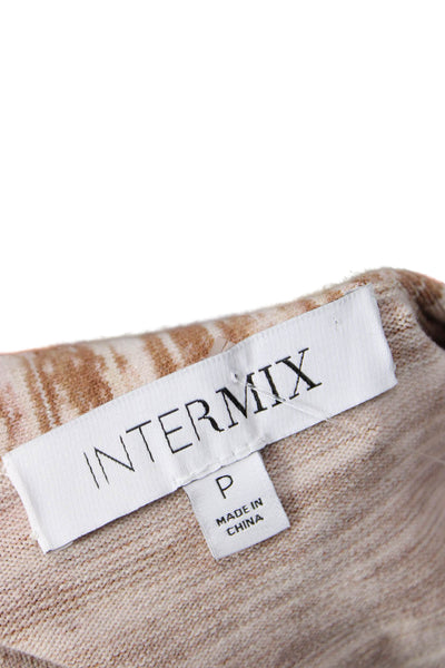 Intermix Womens V-Neck Striped Long Sleeve Wrap Cropped Top Beige Size P