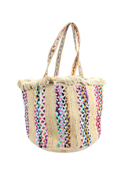 Shiraleah Womens Double Handle Braided Striped Raffia Tote Handbag Brown