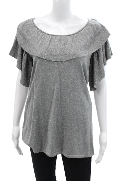 BCBG Max Azria Womens Silk Metallic Ruffled Detail Sleeveless Top Gray Size M