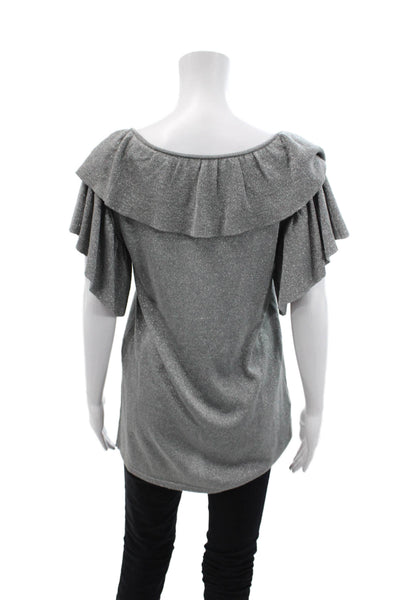 BCBG Max Azria Womens Silk Metallic Ruffled Detail Sleeveless Top Gray Size M