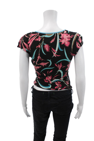 BCBG Max Azria Womens Split Shoulder Detail V-Neck Floral Blouse Black Size S