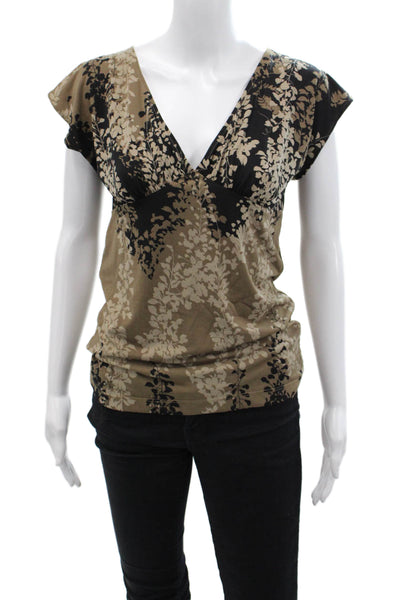 BCBG Max Azria Womens Foliage Print Gathered Bust Sleeveless Blouse Brown Size M