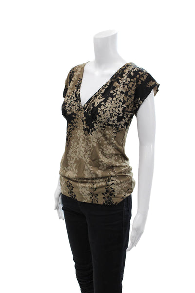 BCBG Max Azria Womens Foliage Print Gathered Bust Sleeveless Blouse Brown Size M
