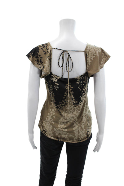 BCBG Max Azria Womens Foliage Print Gathered Bust Sleeveless Blouse Brown Size M