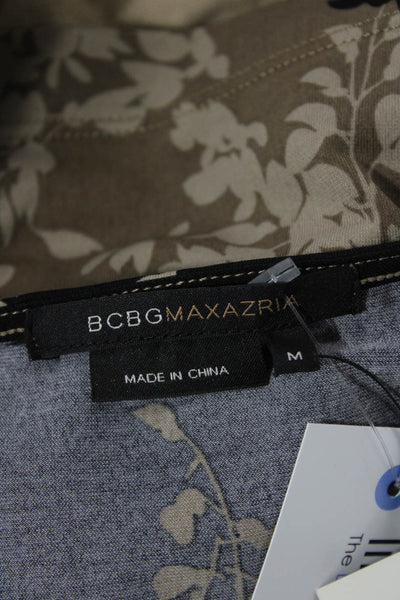 BCBG Max Azria Womens Foliage Print Gathered Bust Sleeveless Blouse Brown Size M