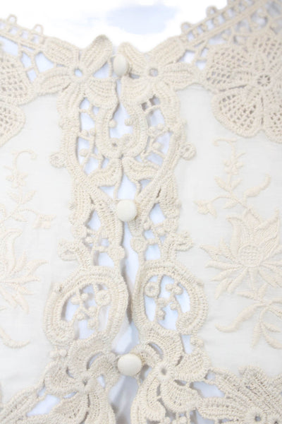 BCBG Max Azria Womens Cotton Sheer Lace Panel Detail Blouse Beige Size S