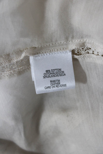 BCBG Max Azria Womens Cotton Sheer Lace Panel Detail Blouse Beige Size S