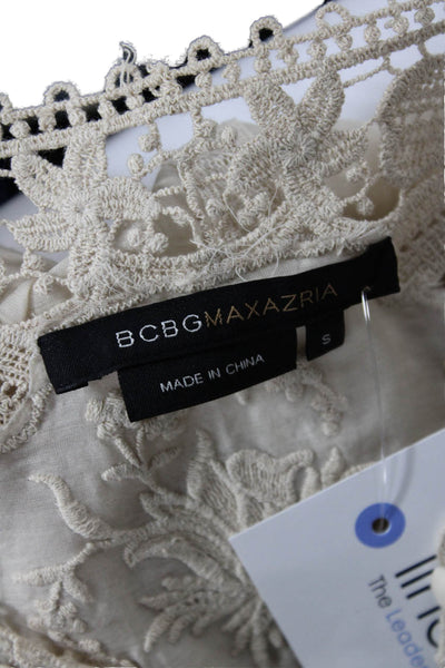 BCBG Max Azria Womens Cotton Sheer Lace Panel Detail Blouse Beige Size S