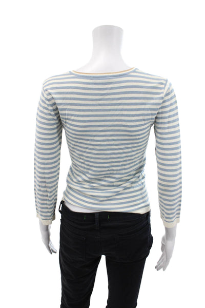 BCBG Max Azria Womens Cotton V-Neck Knit Long Sleeve Striped Top Blue Size S