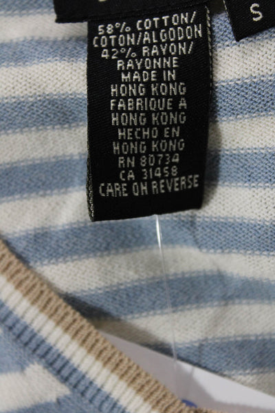 BCBG Max Azria Womens Cotton V-Neck Knit Long Sleeve Striped Top Blue Size S