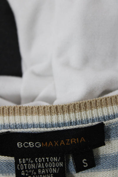 BCBG Max Azria Womens Cotton V-Neck Knit Long Sleeve Striped Top Blue Size S
