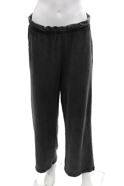 Z Supply Womens Pull On High Rise Wide Leg Sweatpants Black Cotton Size Large