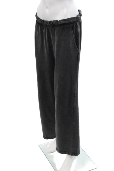Z Supply Womens Pull On High Rise Wide Leg Sweatpants Black Cotton Size Large