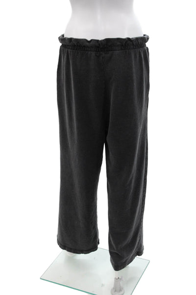 Z Supply Womens Pull On High Rise Wide Leg Sweatpants Black Cotton Size Large