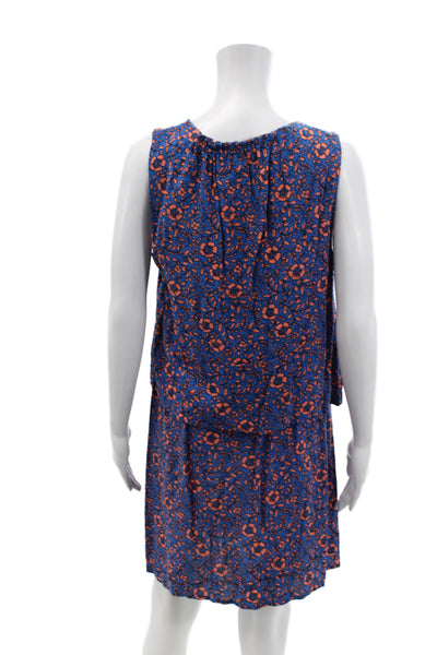 Splendid Womens Sleeveless V Neck Floral Tiered Mini Dress Blue Peach Size Small