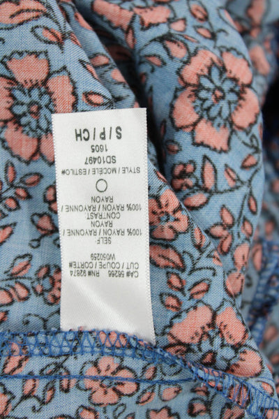 Splendid Womens Sleeveless V Neck Floral Tiered Mini Dress Blue Peach Size Small