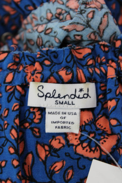 Splendid Womens Sleeveless V Neck Floral Tiered Mini Dress Blue Peach Size Small