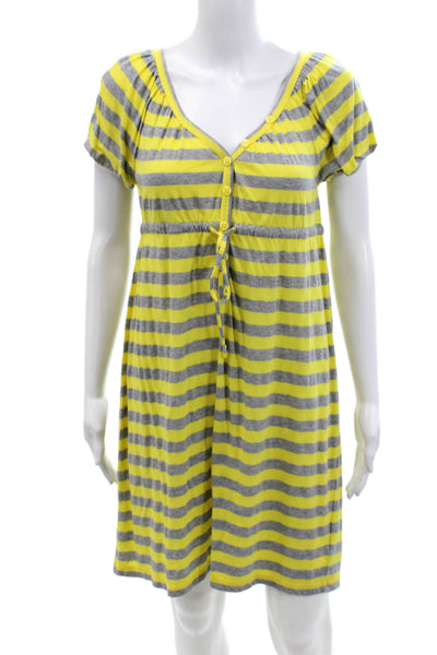 Juicy Couture Womens Short Sleeve V Neck Striped Dress Yellow Gray Size Medium