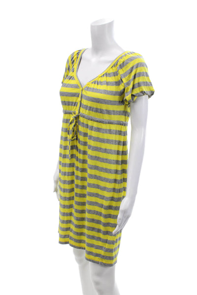 Juicy Couture Womens Short Sleeve V Neck Striped Dress Yellow Gray Size Medium
