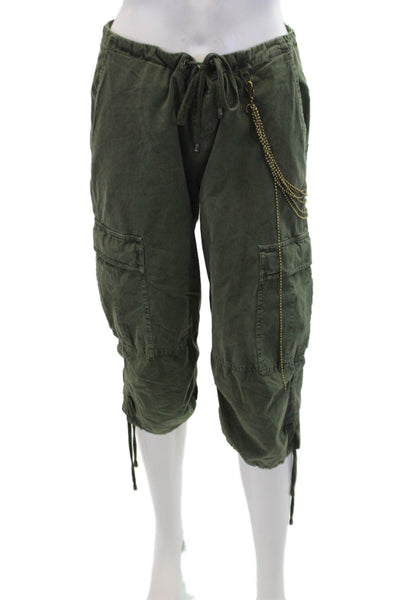 Joie Womens Cotton Drawstring Cropped Chain Detail Cargos Green Size 27