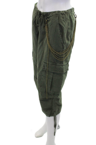 Joie Womens Cotton Drawstring Cropped Chain Detail Cargos Green Size 27